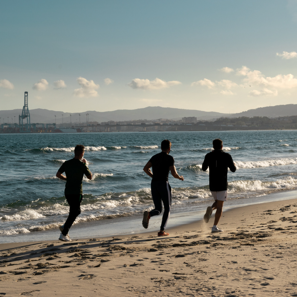 running on a beach.